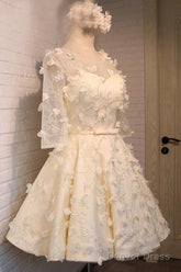 A-Line Half Sleeves Tulle Homecoming Dress With Appliques